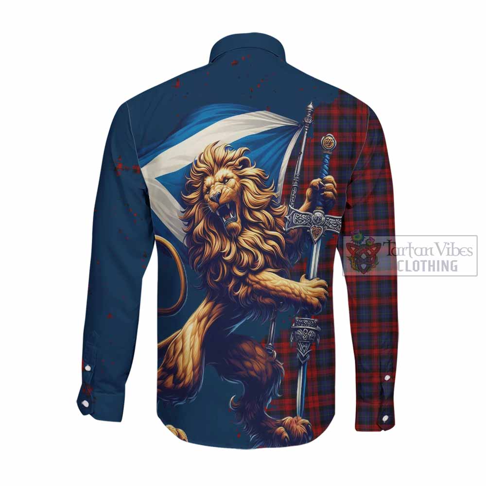 Tartan Vibes Clothing MacLachlan (McLachlan) Tartan Family Crest Long Sleeve Button Shirt with Scottish Majestic Lion