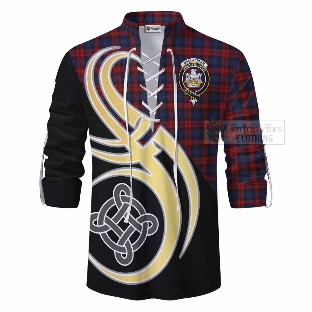 Tartan Vibes Clothing MacLachlan (McLachlan) Tartan Ghillie Kilt Shirt with Family Crest and Celtic Symbol Style
