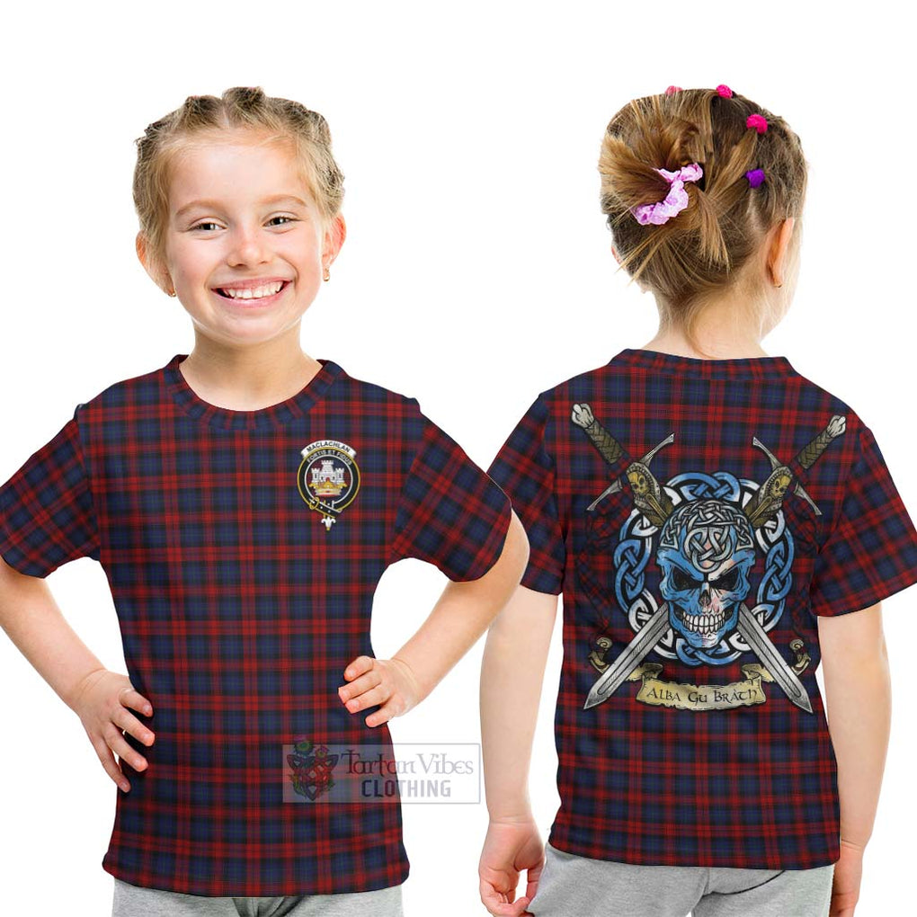 Tartan Vibes Clothing MacLachlan (McLachlan) Tartan Kid T-Shirt with Family Crest Celtic Skull Style