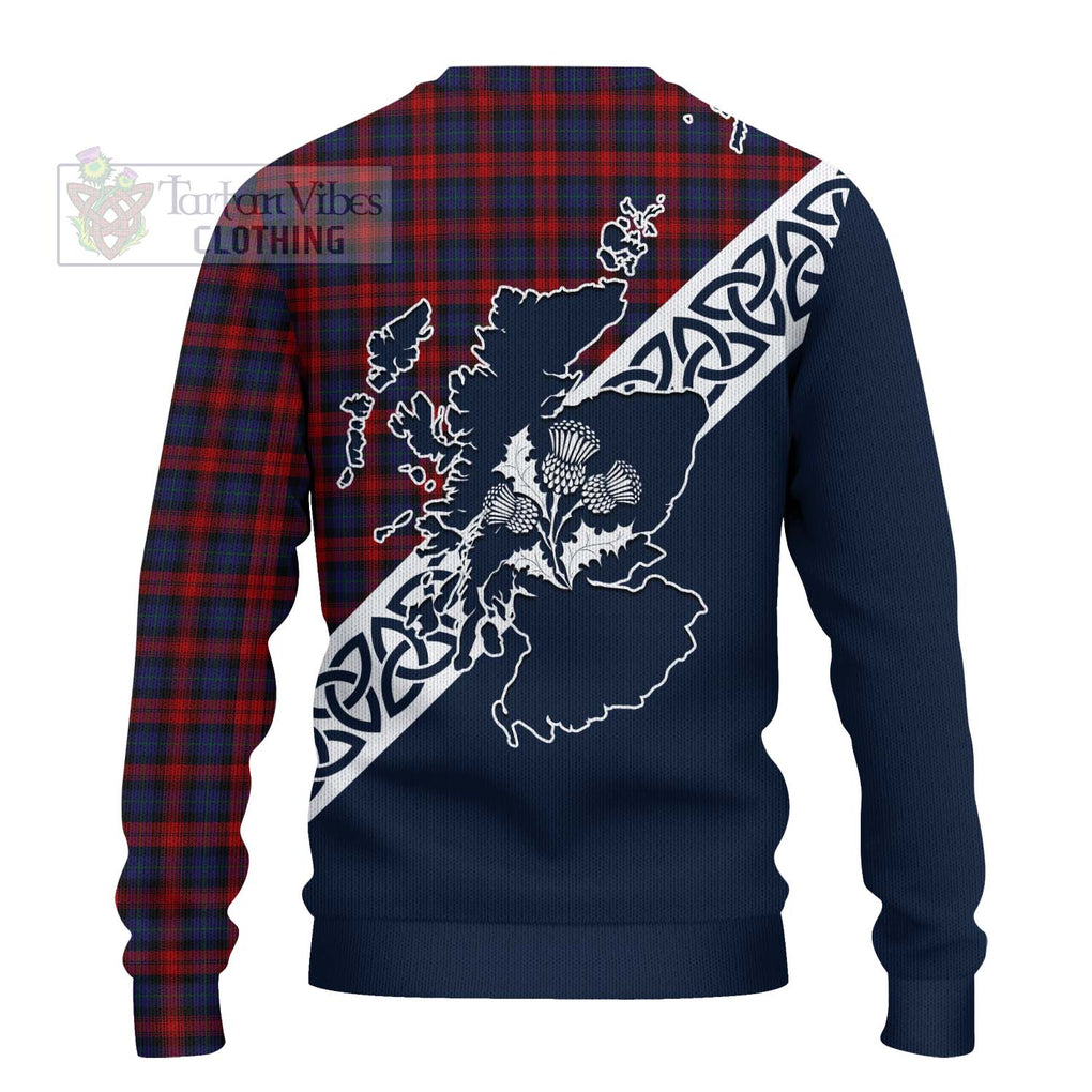 Tartan Vibes Clothing MacLachlan (McLachlan) Tartan Knitted Sweater Featuring Thistle and Scotland Map