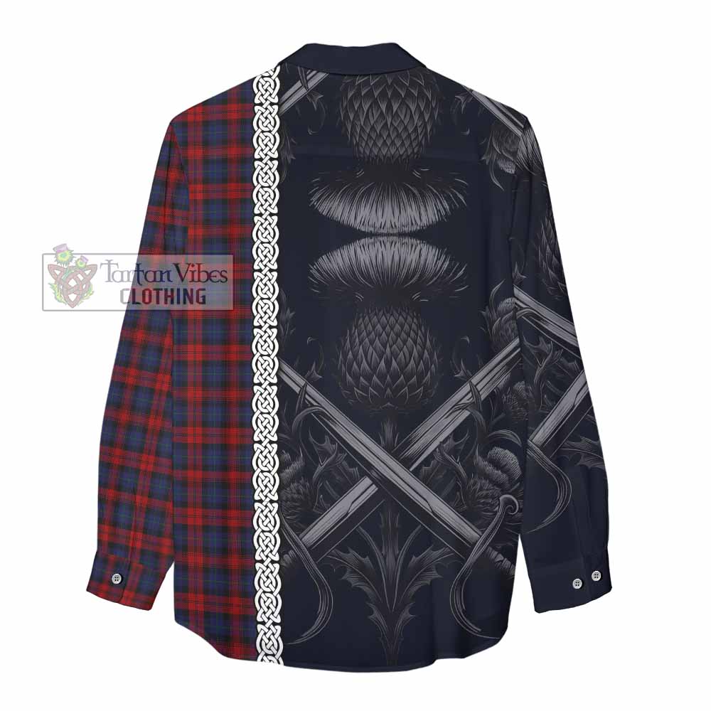 Tartan Vibes Clothing MacLachlan (McLachlan) Tartan Women's Casual Shirt with Family Crest Cross Sword Thistle Celtic Vibes
