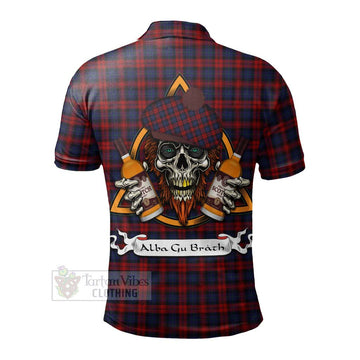 Tartan Vibes Clothing MacLachlan (McLachlan) Tartan Polo Shirt with Family Crest and Bearded Skull Holding Bottles of Whiskey