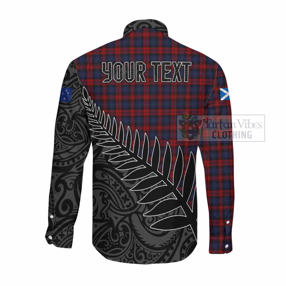 Tartan Vibes Clothing MacLachlan (McLachlan) Crest Tartan Long Sleeve Button Shirt with New Zealand Silver Fern Half Style