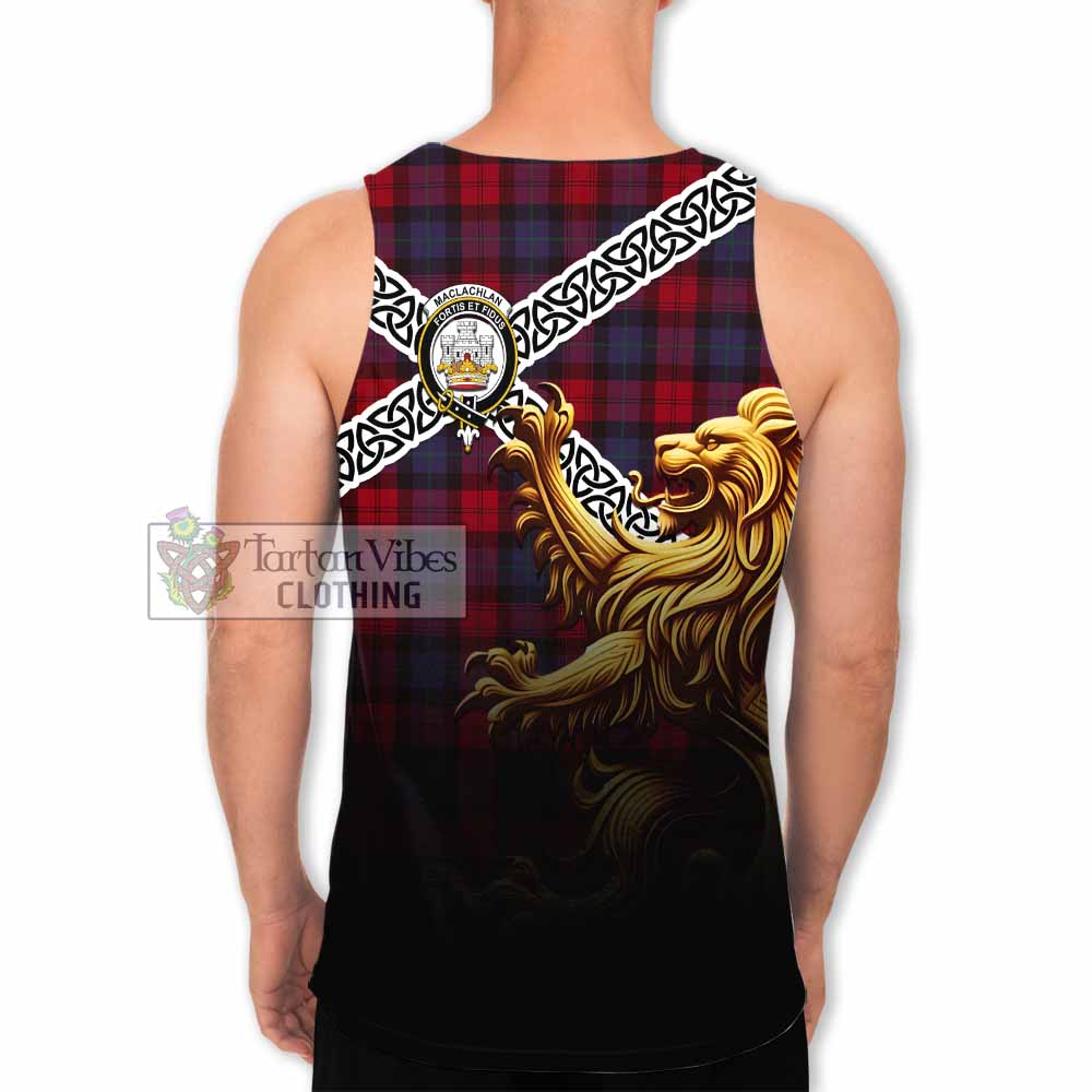 Tartan Vibes Clothing MacLachlan (McLachlan) Crest Tartan Men's Tank Top with Golden Lion Emblem Celtic Style
