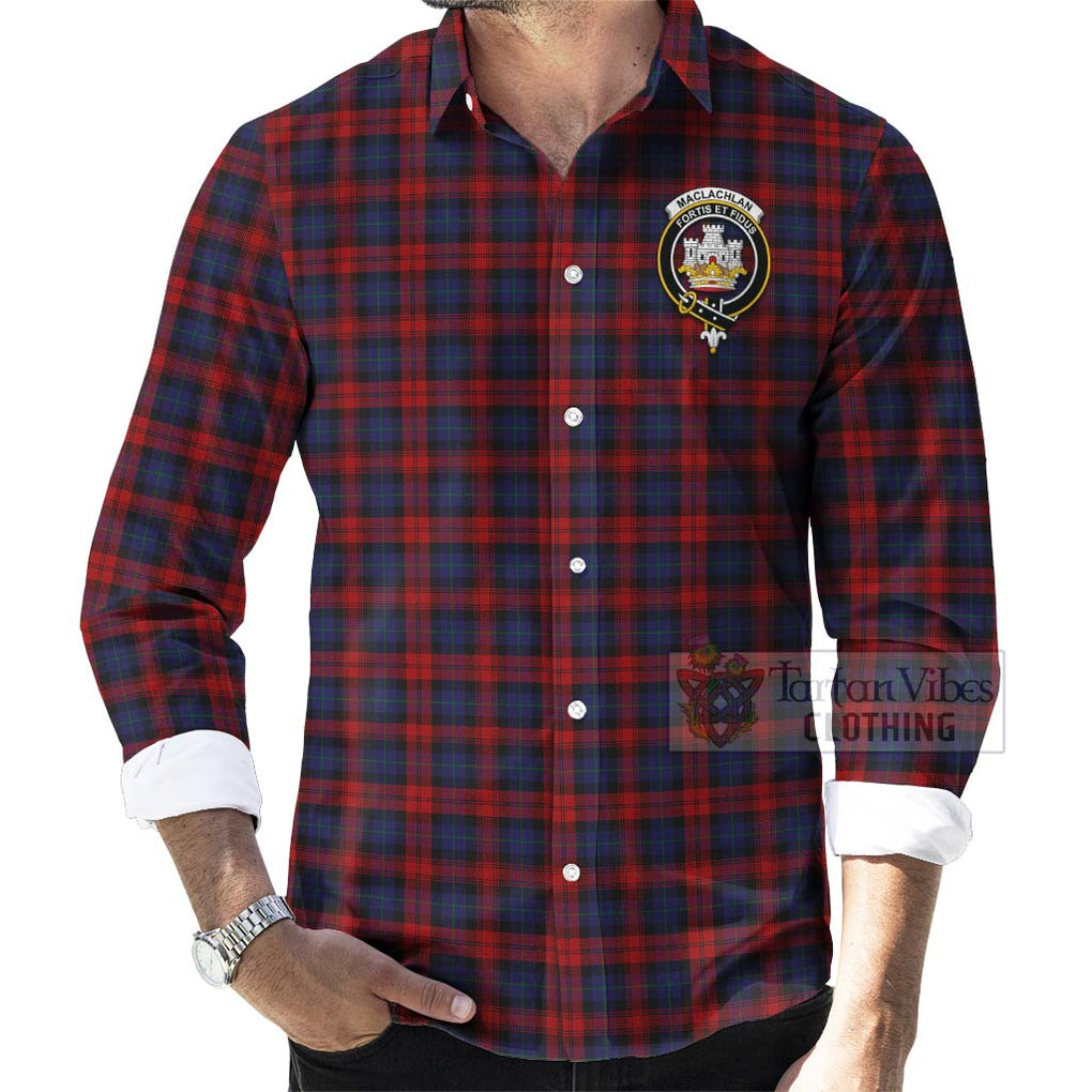 Tartan Vibes Clothing MacLachlan (McLachlan) Tartan Long Sleeve Button Shirt with Family Crest and Bearded Skull Holding Bottles of Whiskey