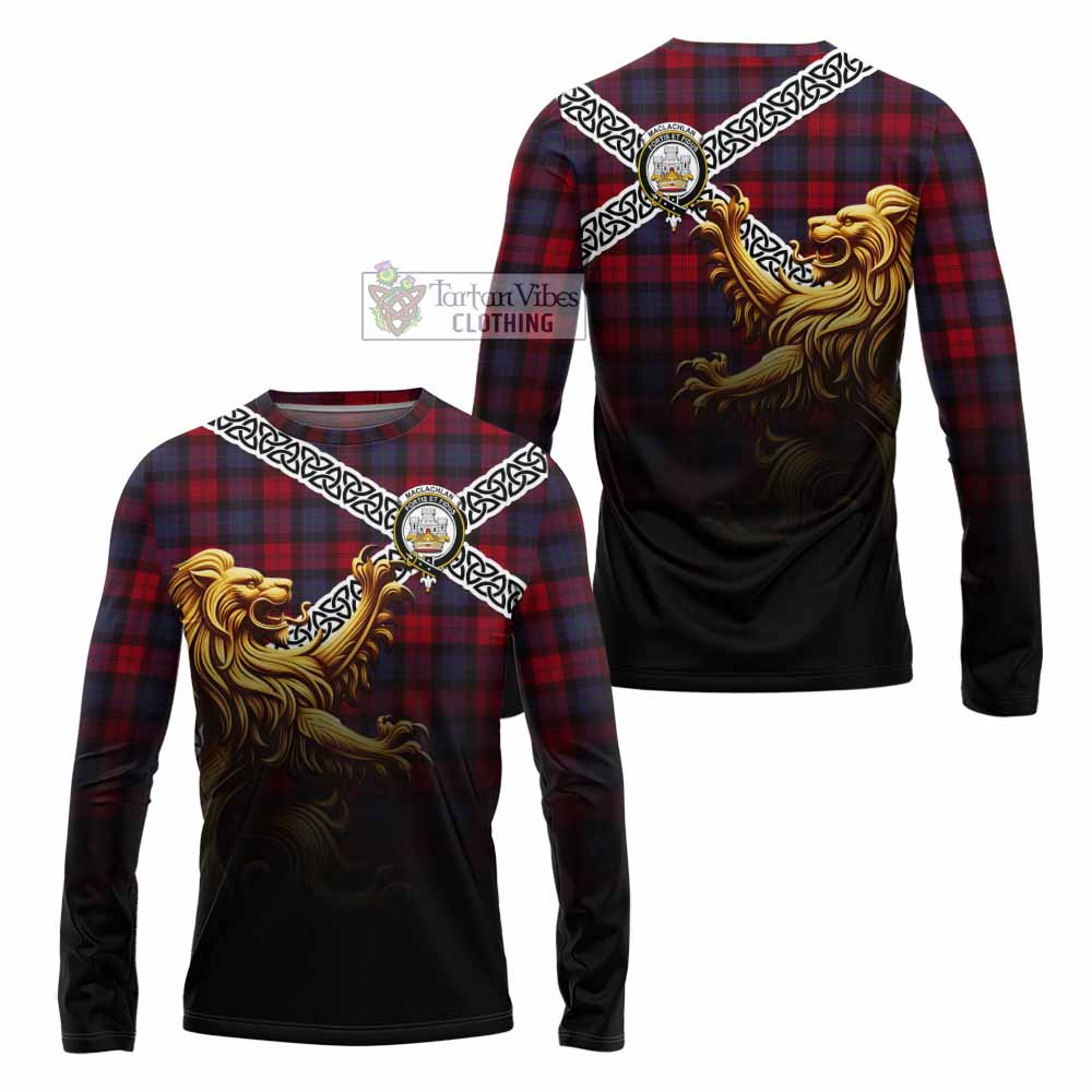Tartan Vibes Clothing MacLachlan (McLachlan) Crest Tartan Long Sleeve T-Shirt with Golden Lion Emblem Celtic Style