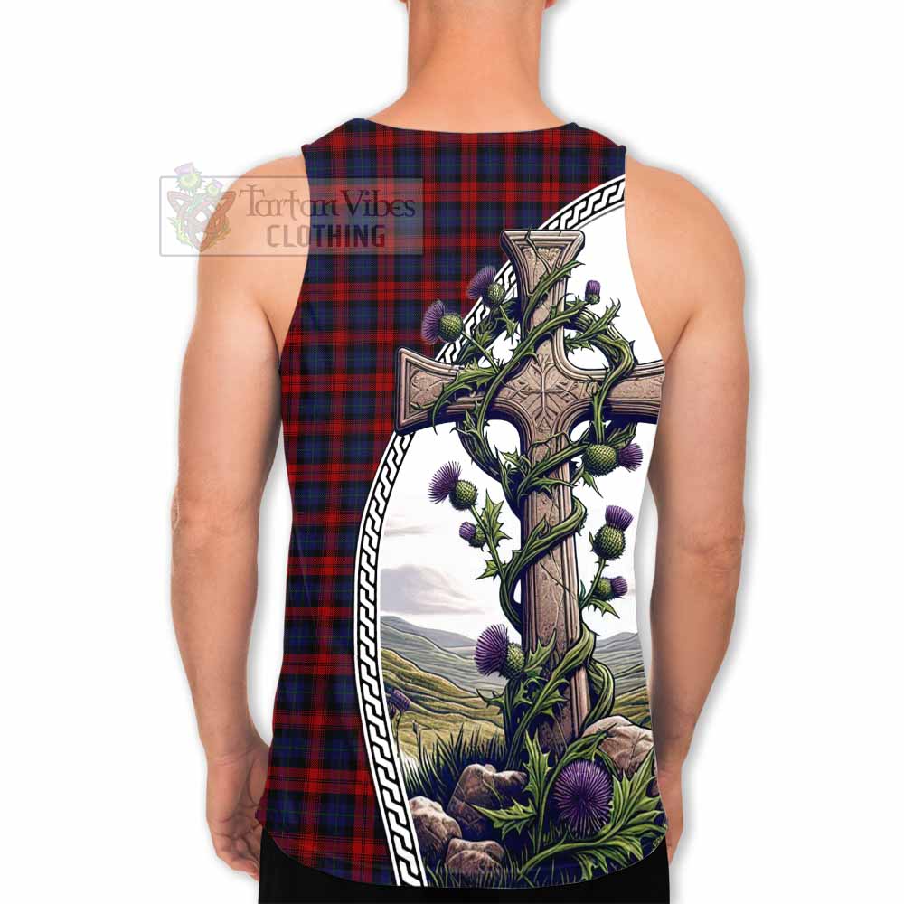Tartan Vibes Clothing MacLachlan (McLachlan) Tartan Men's Tank Top with Family Crest and St. Andrew's Cross Accented by Thistle Vines