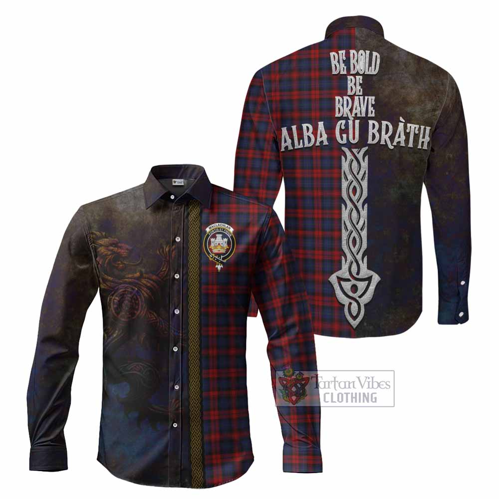 Tartan Vibes Clothing MacLachlan (McLachlan) Tartan Family Crest Long Sleeve Button Shirt Alba Gu Brath Be Brave Lion Ancient Style