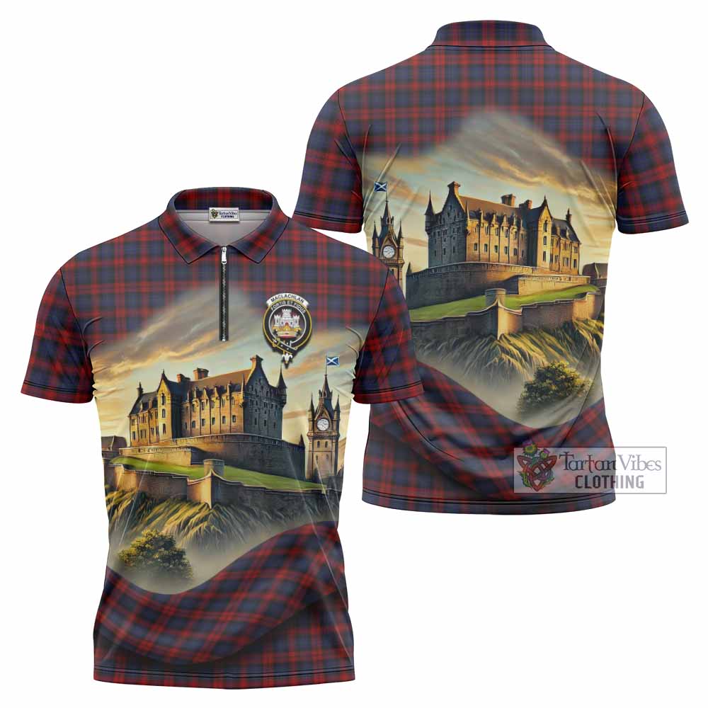 Tartan Vibes Clothing MacLachlan (McLachlan) Tartan Family Crest Zipper Polo Shirt with Scottish Ancient Castle Stype