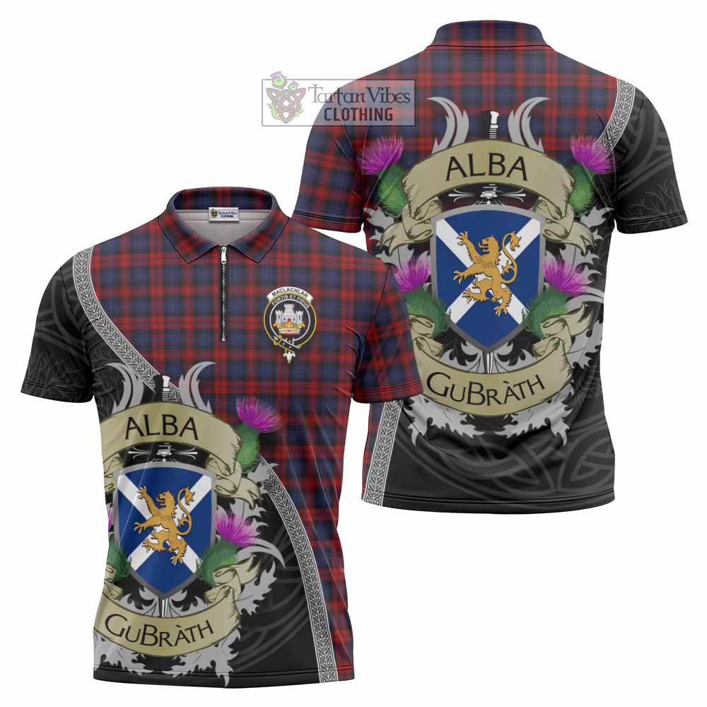 Tartan Vibes Clothing MacLachlan (McLachlan) Tartan Family Crest Zipper Polo Shirt Lion Rampant Royal Thistle Shield Celtic Inspired