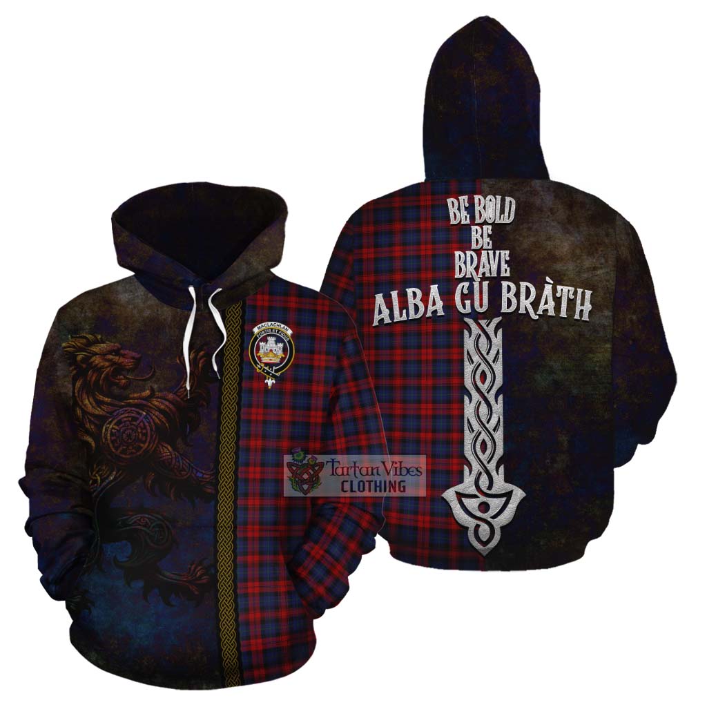 Tartan Vibes Clothing MacLachlan (McLachlan) Tartan Family Crest Cotton Hoodie Alba Gu Brath Be Brave Lion Ancient Style