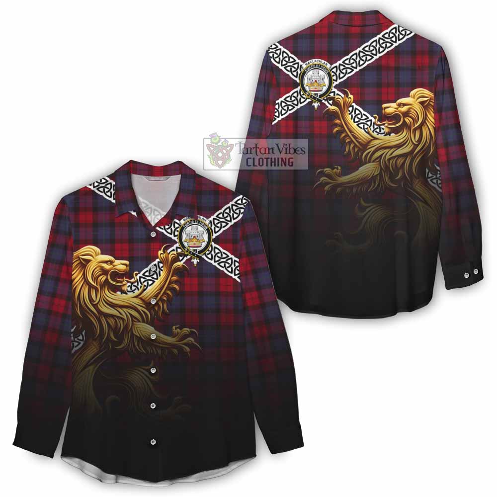Tartan Vibes Clothing MacLachlan (McLachlan) Crest Tartan Women's Casual Shirt with Golden Lion Emblem Celtic Style