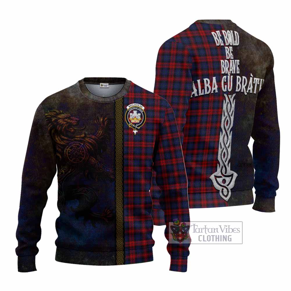 Tartan Vibes Clothing MacLachlan (McLachlan) Tartan Family Crest Knitted Sweater Alba Gu Brath Be Brave Lion Ancient Style