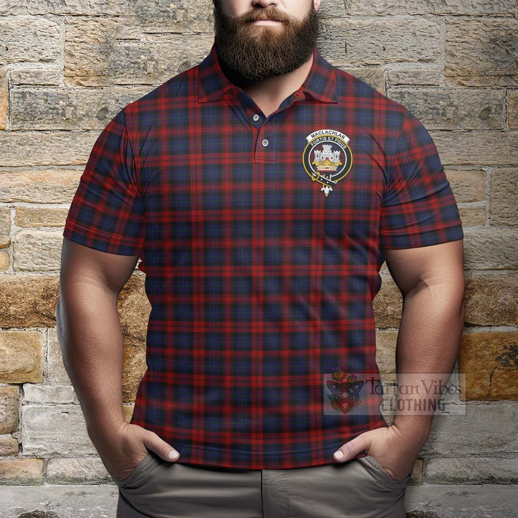 Tartan Vibes Clothing MacLachlan (McLachlan) Tartan Polo Shirt with Family Crest and Bearded Skull Holding Bottles of Whiskey