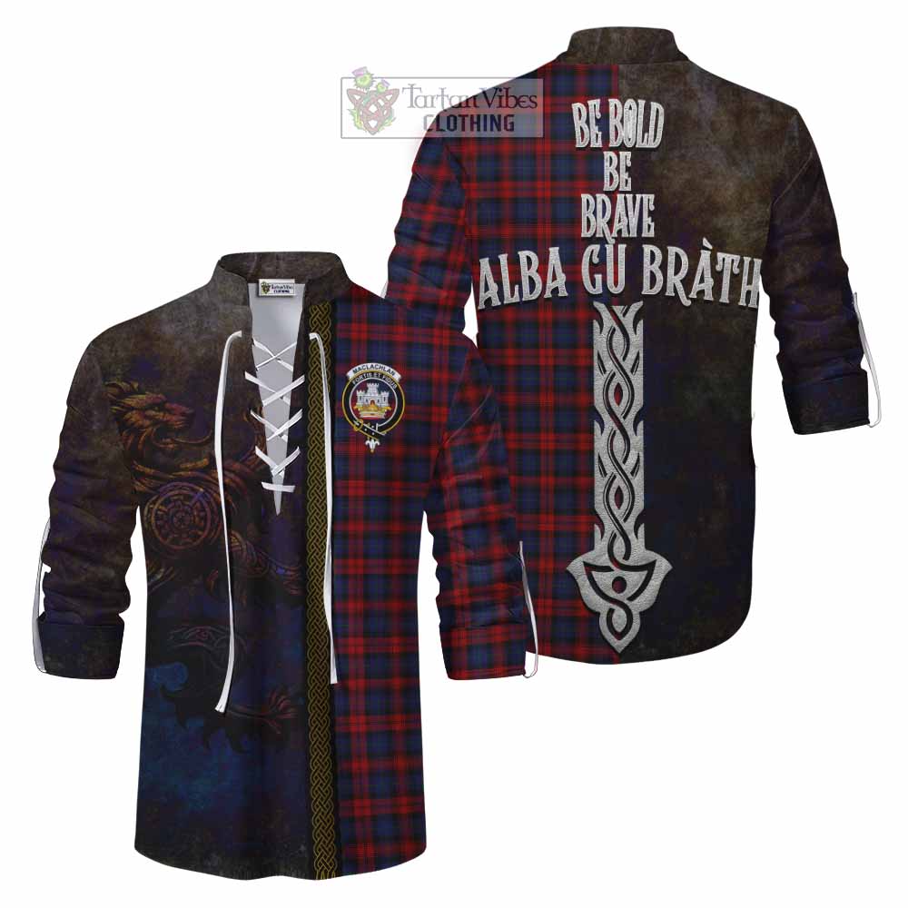 Tartan Vibes Clothing MacLachlan (McLachlan) Tartan Family Crest Ghillie Kilt Shirt Alba Gu Brath Be Brave Lion Ancient Style