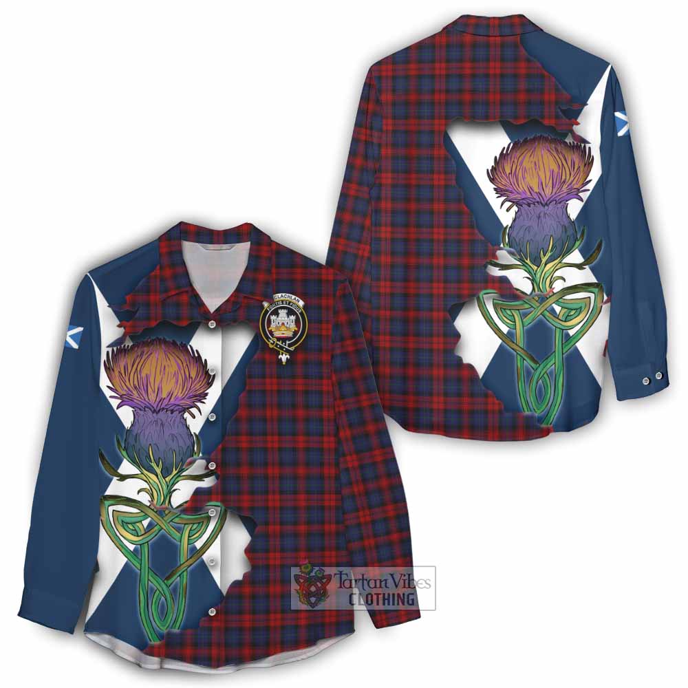 Tartan Vibes Clothing MacLachlan (McLachlan) Tartan Family Crest Women's Casual Shirt Scottish Thistle Celtic Inspired