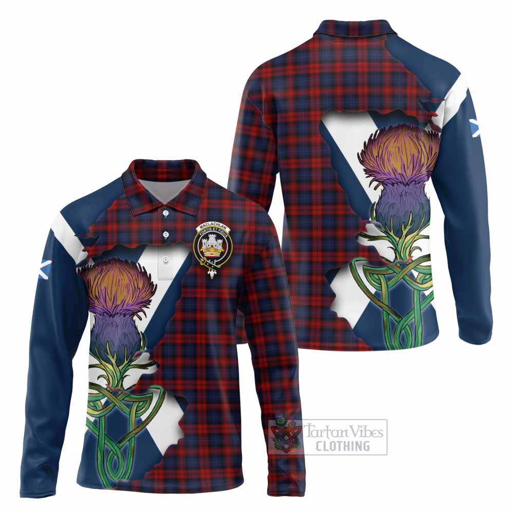 Tartan Vibes Clothing MacLachlan (McLachlan) Tartan Family Crest Long Sleeve Polo Shirt Scottish Thistle Celtic Inspired