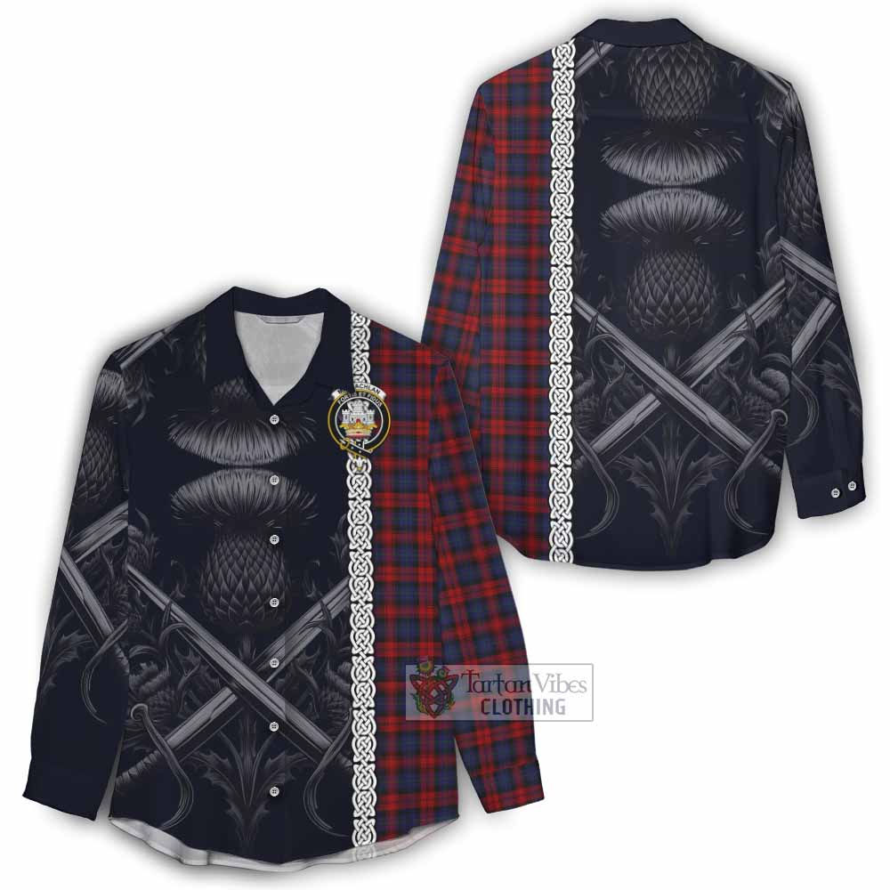 Tartan Vibes Clothing MacLachlan (McLachlan) Tartan Women's Casual Shirt with Family Crest Cross Sword Thistle Celtic Vibes