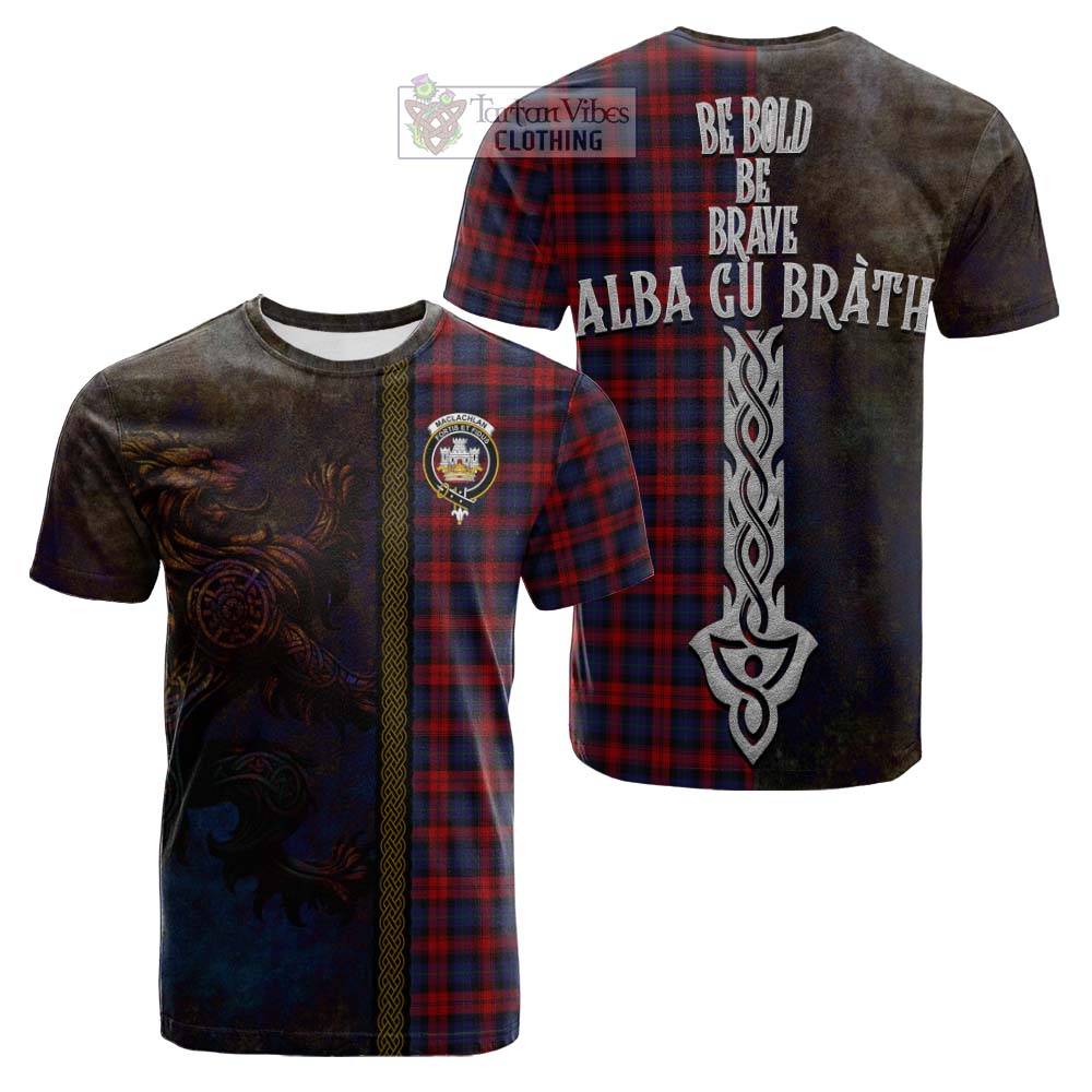 Tartan Vibes Clothing MacLachlan (McLachlan) Tartan Family Crest Cotton T-shirt Alba Gu Brath Be Brave Lion Ancient Style