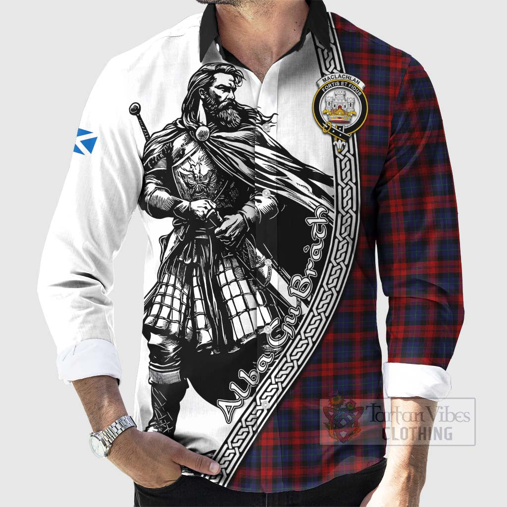 Tartan Vibes Clothing MacLachlan (McLachlan) Tartan Clan Crest Long Sleeve Button Shirt with Highlander Warrior Celtic Style