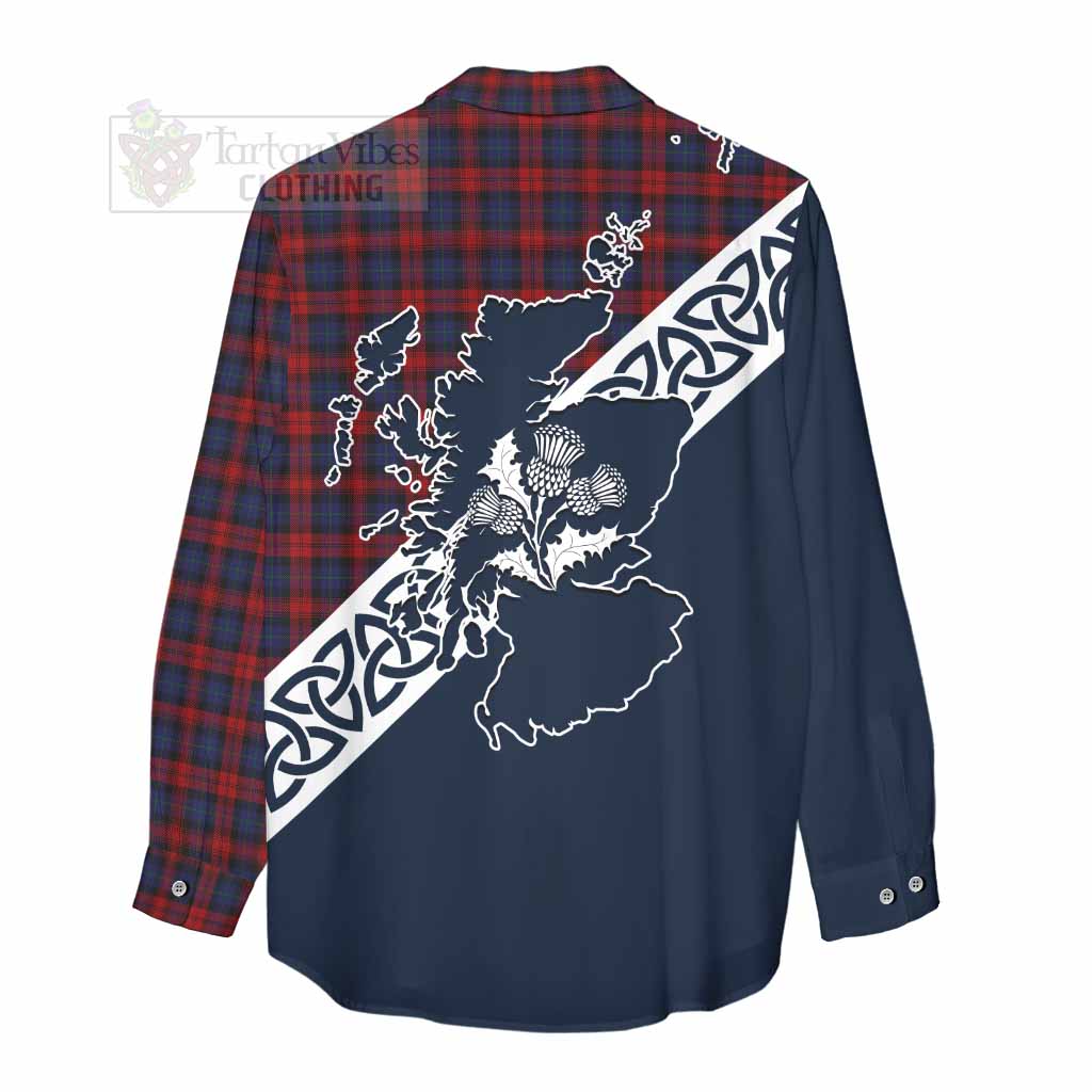Tartan Vibes Clothing MacLachlan (McLachlan) Tartan Women's Casual Shirt Featuring Thistle and Scotland Map