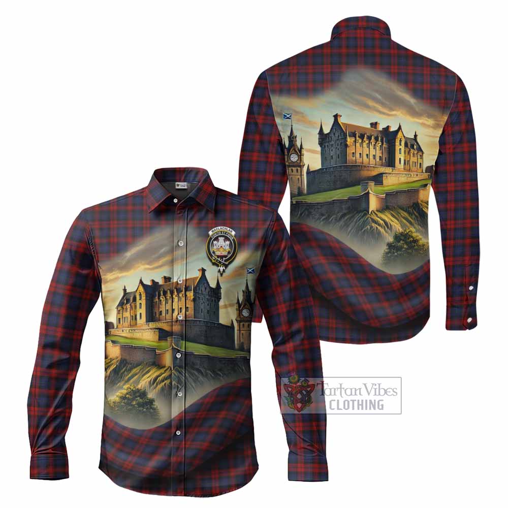 Tartan Vibes Clothing MacLachlan (McLachlan) Tartan Family Crest Long Sleeve Button Shirt with Scottish Ancient Castle Style