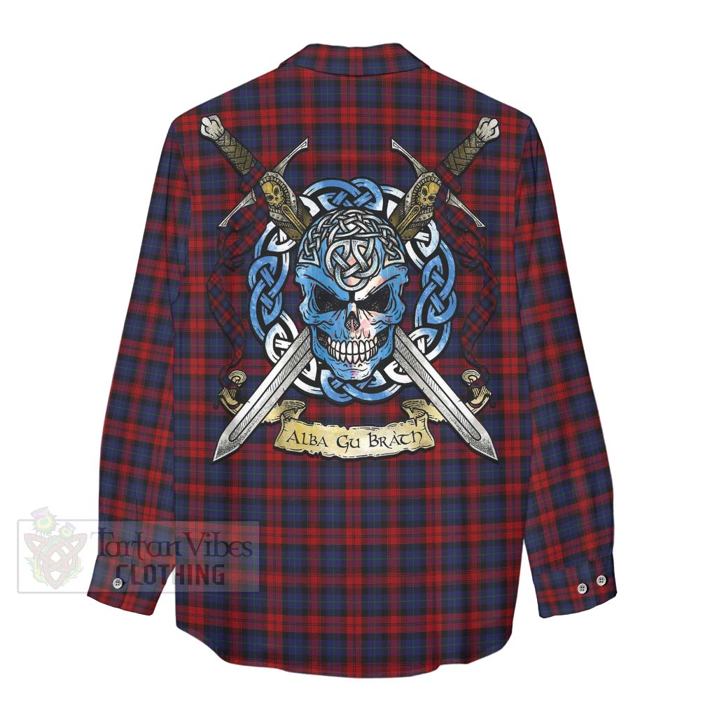Tartan Vibes Clothing MacLachlan (McLachlan) Tartan Women's Casual Shirt with Family Crest Celtic Skull Style