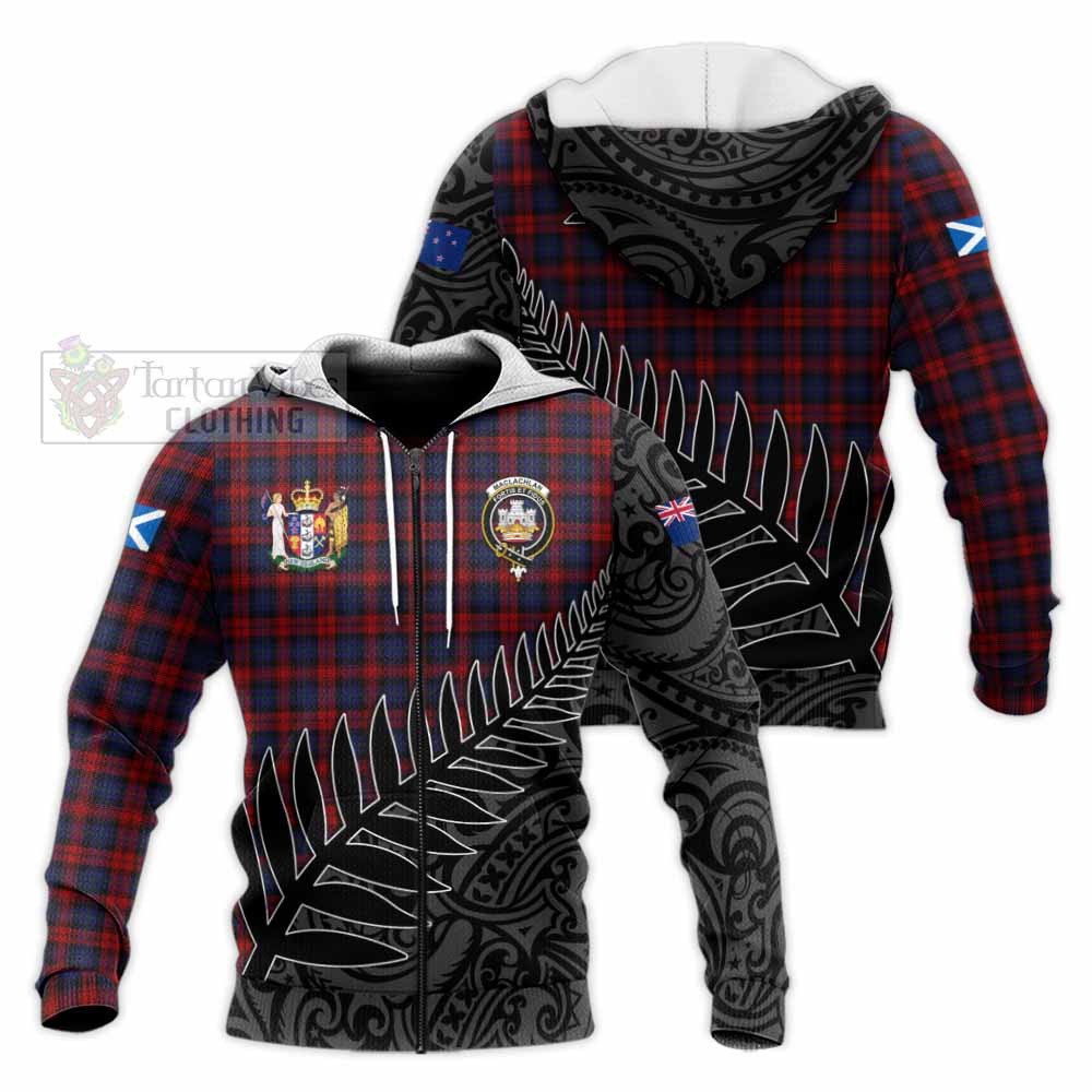 Tartan Vibes Clothing MacLachlan (McLachlan) Crest Tartan Knitted Hoodie with New Zealand Silver Fern Half Style