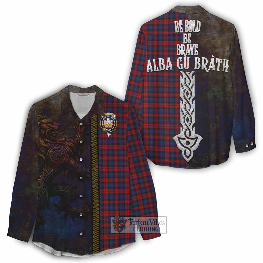 Tartan Vibes Clothing MacLachlan (McLachlan) Tartan Family Crest Women's Casual Shirt Alba Gu Brath Be Brave Lion Ancient Style