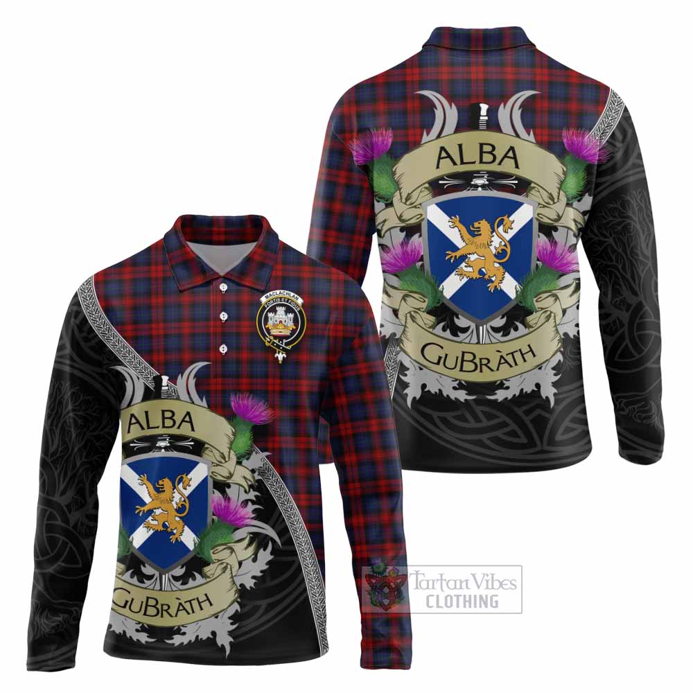 Tartan Vibes Clothing MacLachlan (McLachlan) Tartan Family Crest Long Sleeve Polo Shirt Lion Rampant Royal Thistle Shield Celtic Inspired
