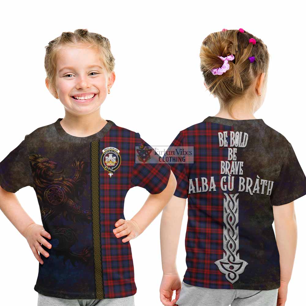 Tartan Vibes Clothing MacLachlan (McLachlan) Tartan Family Crest Kid T-Shirt Alba Gu Brath Be Brave Lion Ancient Style