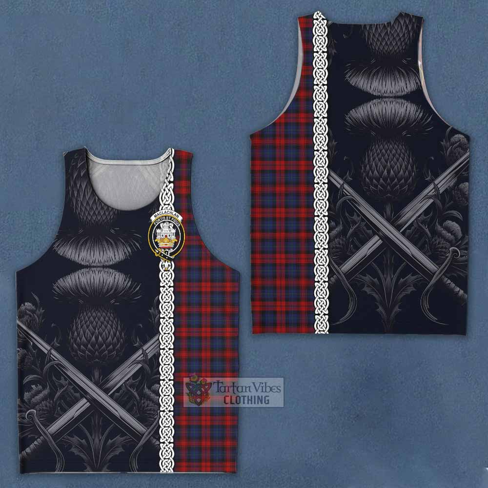 Tartan Vibes Clothing MacLachlan (McLachlan) Tartan Men's Tank Top with Family Crest Cross Sword Thistle Celtic Vibes