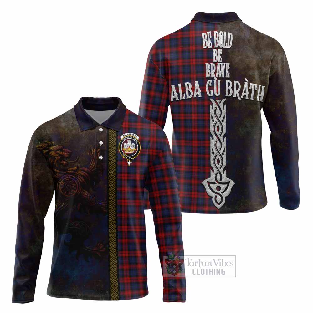 Tartan Vibes Clothing MacLachlan (McLachlan) Tartan Family Crest Long Sleeve Polo Shirt Alba Gu Brath Be Brave Lion Ancient Style