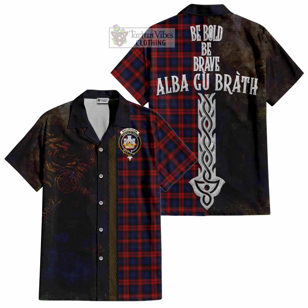 Tartan Vibes Clothing MacLachlan (McLachlan) Tartan Family Crest Short Sleeve Button Shirt Alba Gu Brath Be Brave Lion Ancient Style