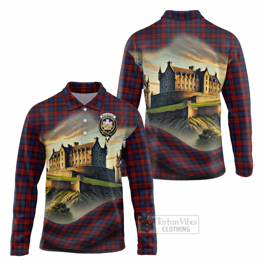 Tartan Vibes Clothing MacLachlan (McLachlan) Tartan Family Crest Long Sleeve Polo Shirt with Scottish Ancient Castle Style