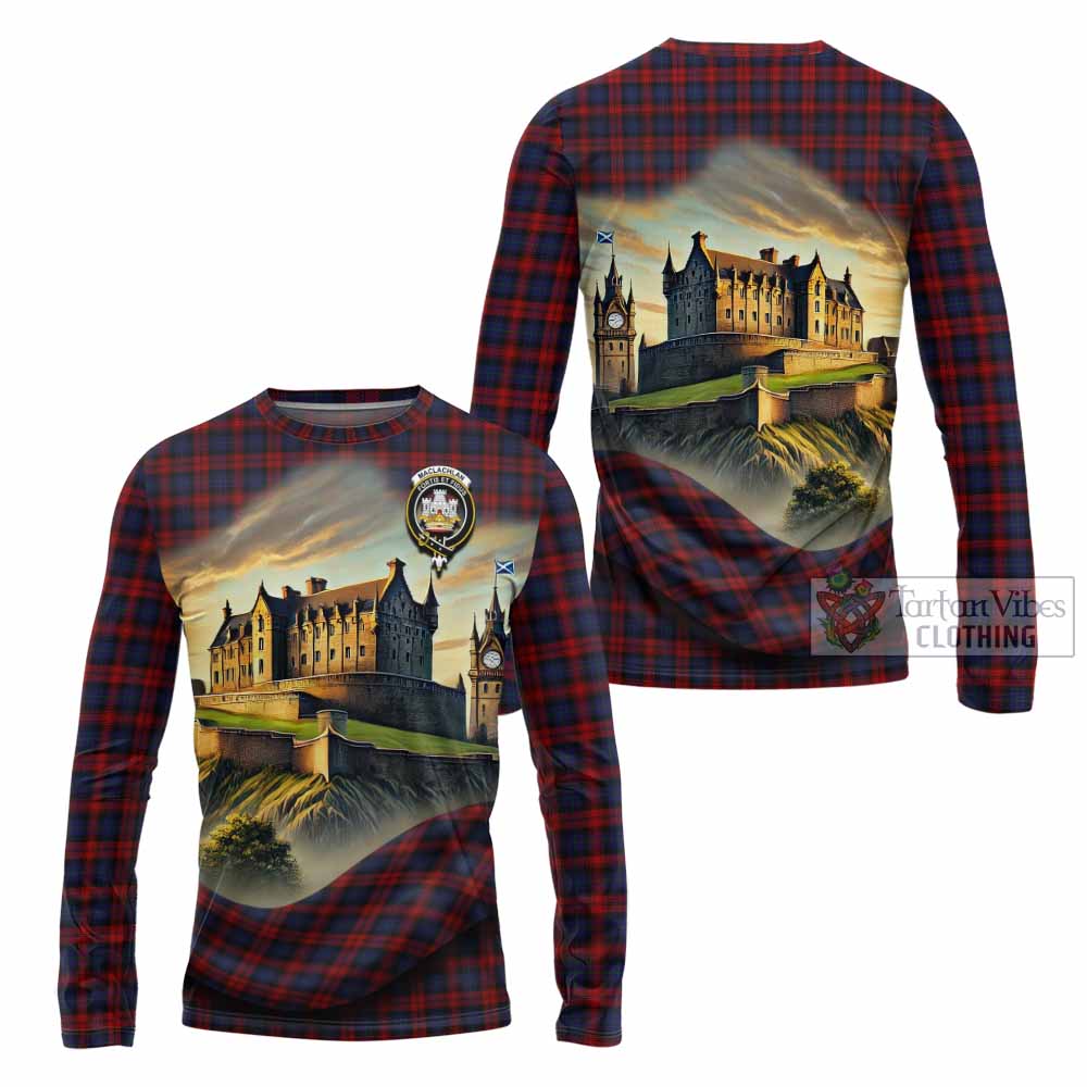 Tartan Vibes Clothing MacLachlan (McLachlan) Tartan Family Crest Long Sleeve T-Shirt with Scottish Ancient Castle Style