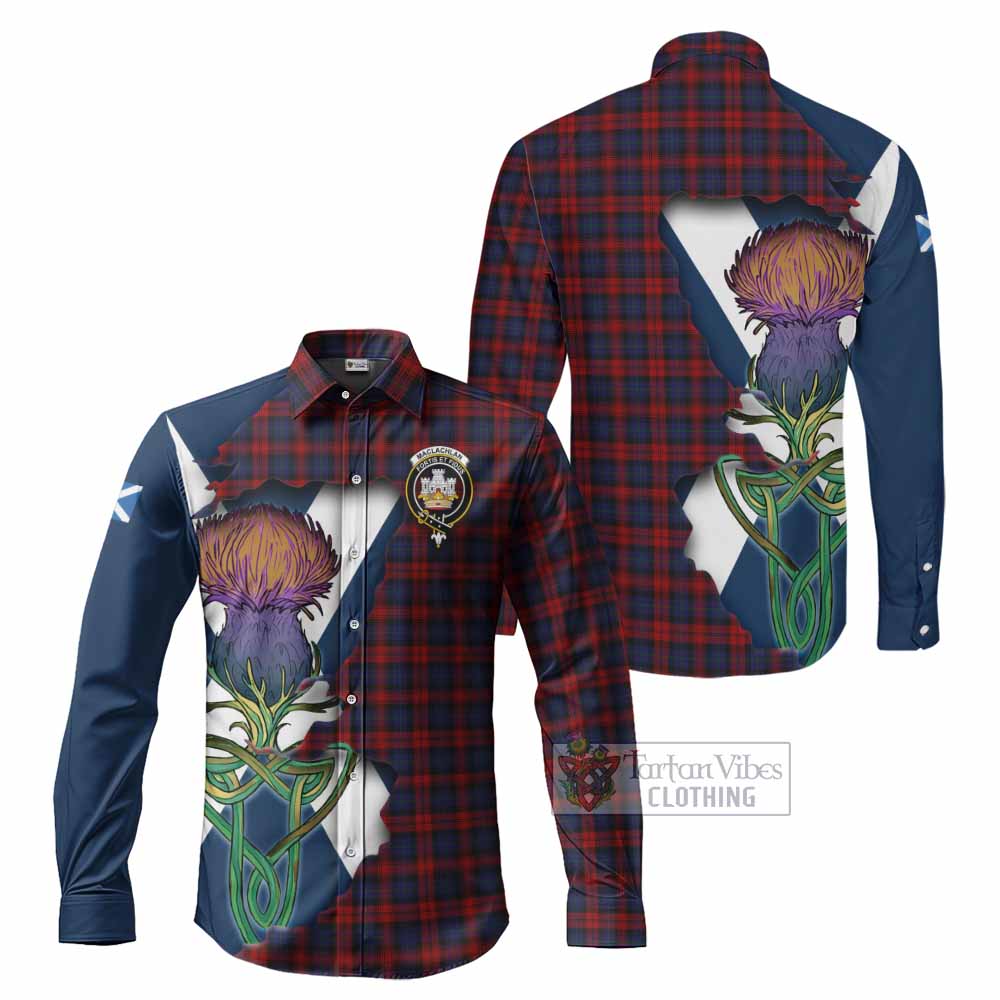 Tartan Vibes Clothing MacLachlan (McLachlan) Tartan Family Crest Long Sleeve Button Shirt Scottish Thistle Celtic Inspired