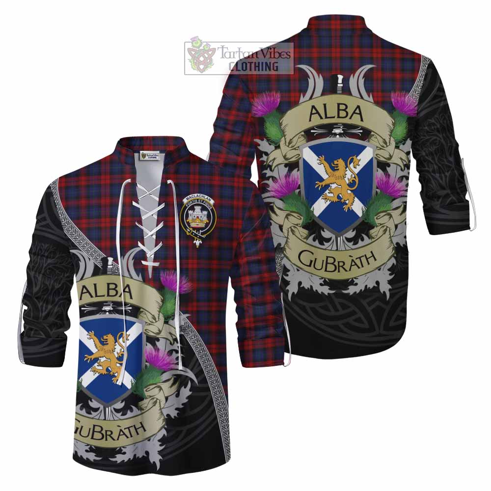 Tartan Vibes Clothing MacLachlan (McLachlan) Tartan Family Crest Ghillie Kilt Shirt Lion Rampant Royal Thistle Shield Celtic Inspired