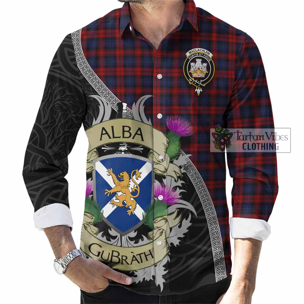 Tartan Vibes Clothing MacLachlan (McLachlan) Tartan Family Crest Long Sleeve Button Shirt Lion Rampant Royal Thistle Shield Celtic Inspired