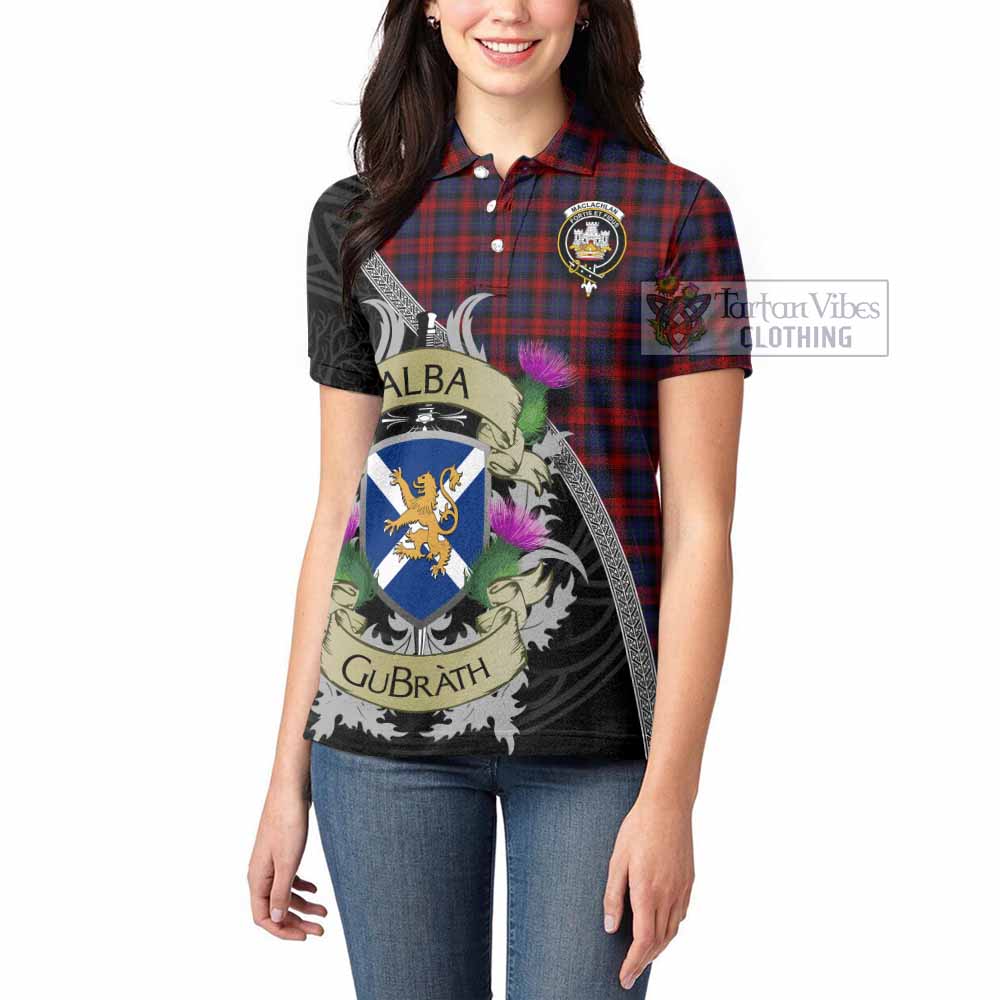 Tartan Vibes Clothing MacLachlan (McLachlan) Tartan Family Crest Women's Polo Shirt Lion Rampant Royal Thistle Shield Celtic Inspired