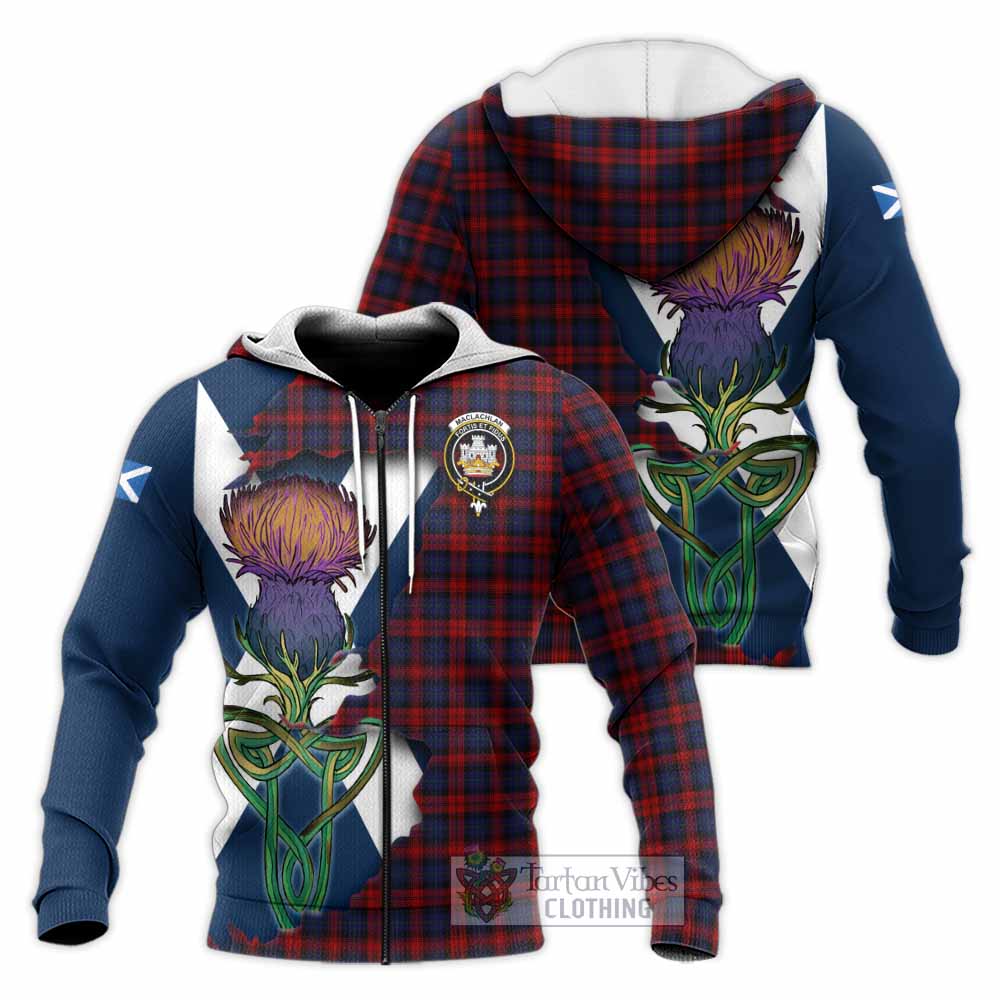Tartan Vibes Clothing MacLachlan (McLachlan) Tartan Family Crest Knitted Hoodie Scottish Thistle Celtic Inspired