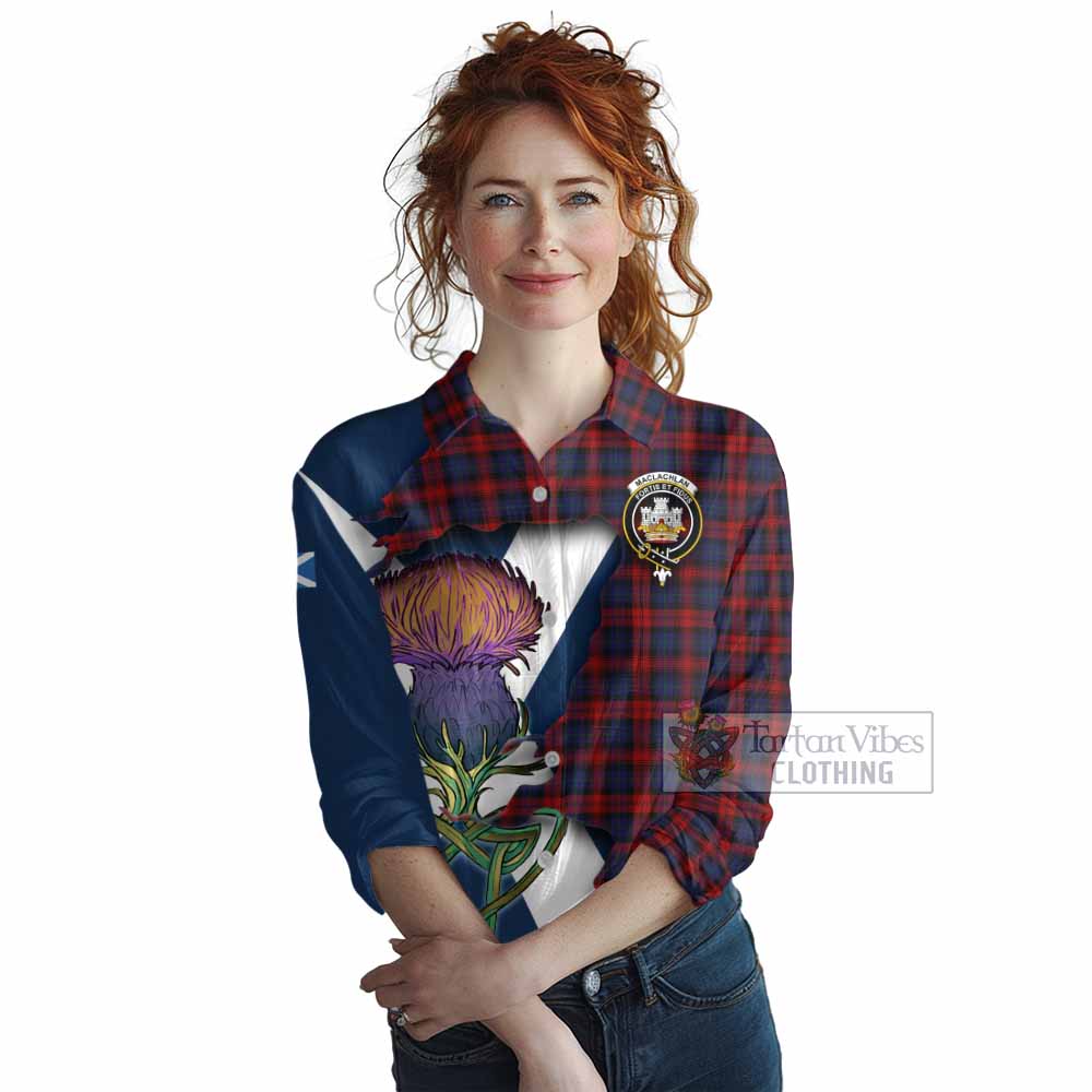 Tartan Vibes Clothing MacLachlan (McLachlan) Tartan Family Crest Women's Casual Shirt Scottish Thistle Celtic Inspired
