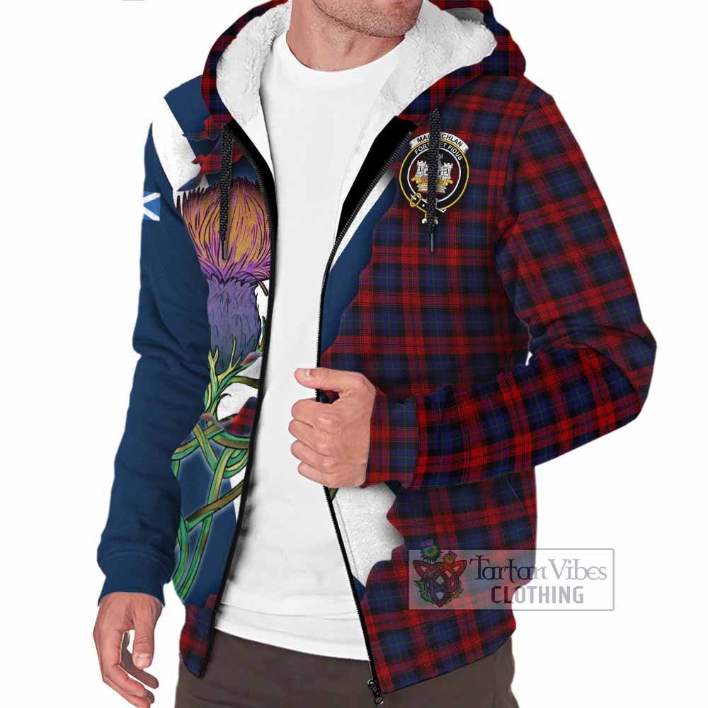 Tartan Vibes Clothing MacLachlan (McLachlan) Tartan Family Crest Sherpa Hoodie Scottish Thistle Celtic Inspired
