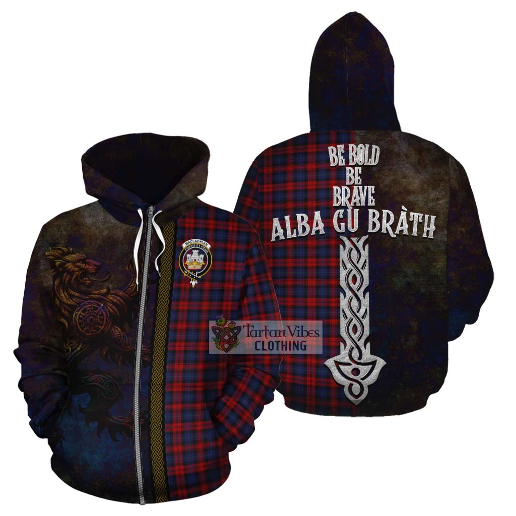 Tartan Vibes Clothing MacLachlan (McLachlan) Tartan Family Crest Cotton Hoodie Alba Gu Brath Be Brave Lion Ancient Style