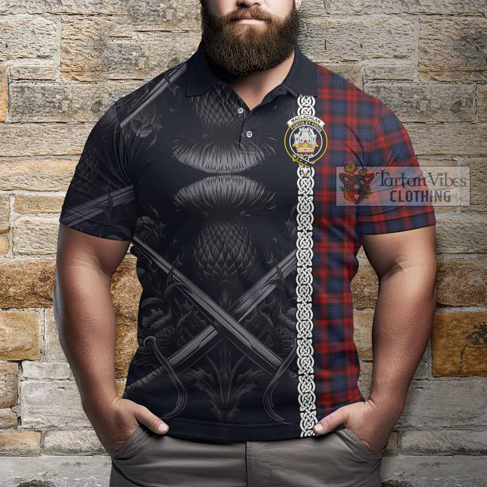Tartan Vibes Clothing MacLachlan (McLachlan) Tartan Polo Shirt with Family Crest Cross Sword Thistle Celtic Vibes