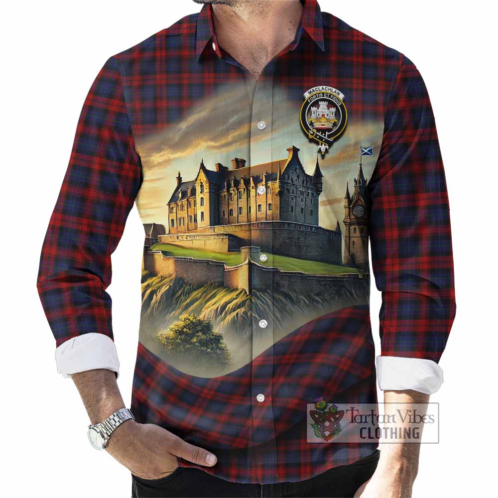 Tartan Vibes Clothing MacLachlan (McLachlan) Tartan Family Crest Long Sleeve Button Shirt with Scottish Ancient Castle Style