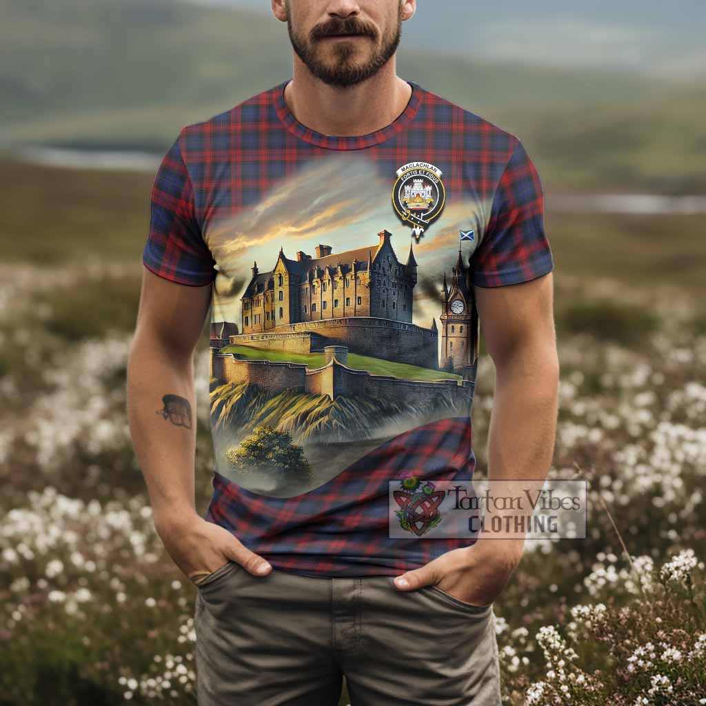Tartan Vibes Clothing MacLachlan (McLachlan) Tartan Family Crest T-Shirt with Scottish Ancient Castle Stype
