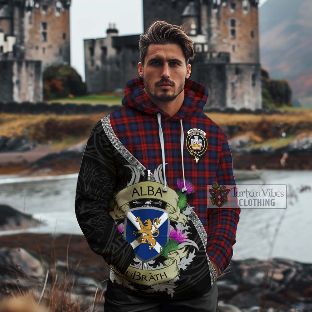 Tartan Vibes Clothing MacLachlan (McLachlan) Tartan Family Crest Cotton Hoodie Lion Rampant Royal Thistle Shield Celtic Inspired