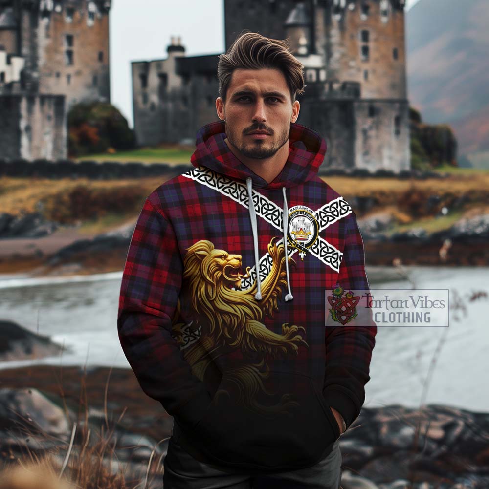 Tartan Vibes Clothing MacLachlan (McLachlan) Crest Tartan Cotton Hoodie with Golden Lion Emblem Celtic Style