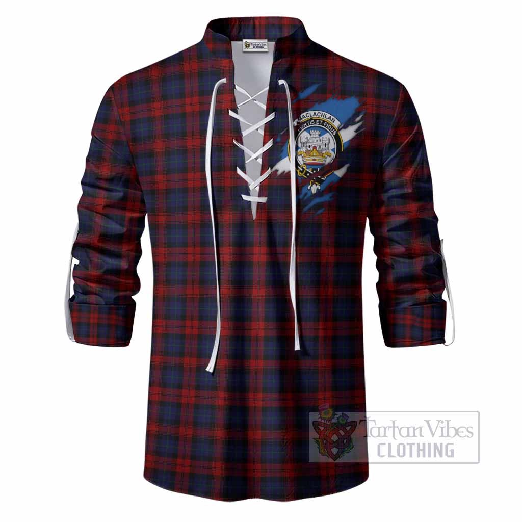 MacLachlan (McLachlan) Clan Crest In Me Tartan Ghillie Shirt Scotland Flag Style